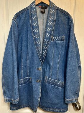 Vintage I.B Diffusion Embellished Denim Blazer - 20w Blue